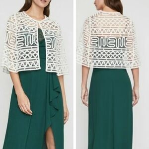 NEW BCBGMAXAZRIA EMBROIDEREDLACE & VELVET CROP CAPELETCAPE JACKET OFF WHITE